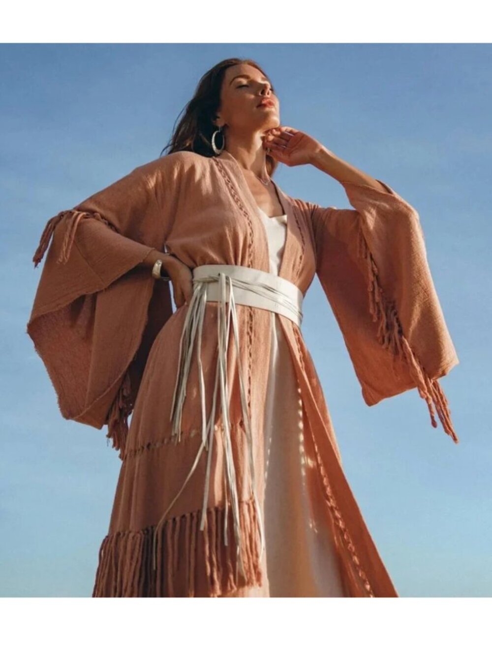 Aya Sacred Wear Boho Kimono Cover Wide Sleeve Cape Tassel Organic Slow Fashion